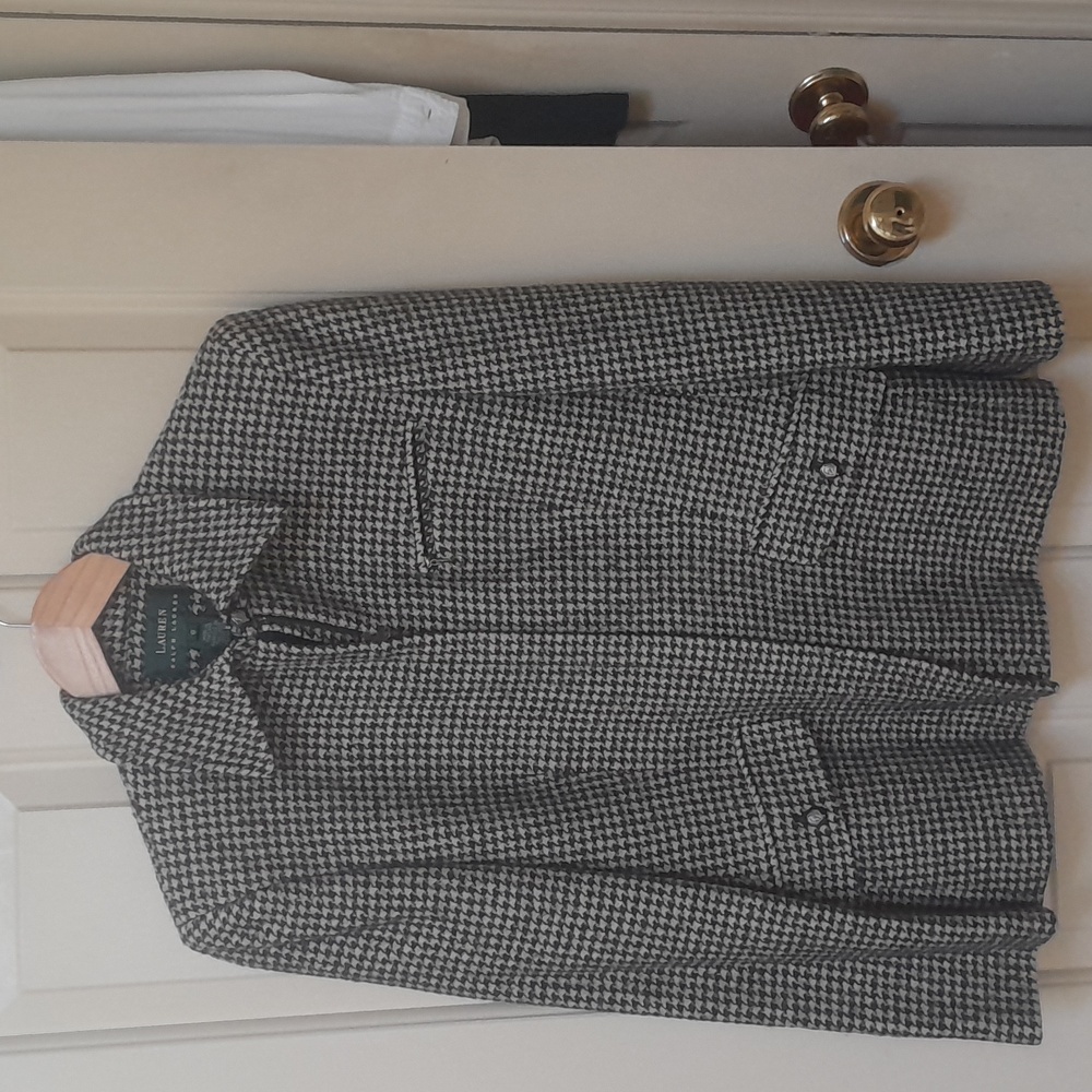 RALPH LAUREN black houndstooth blazer wool size 6
